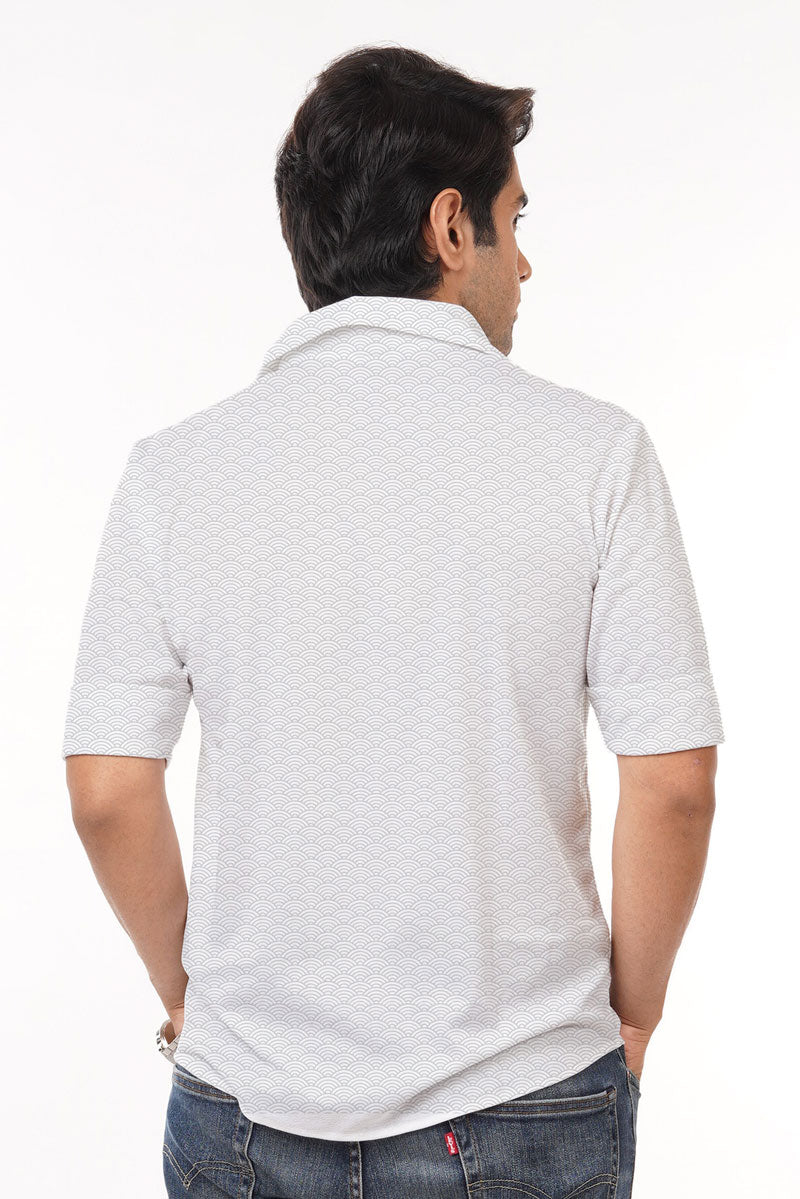 White with Grey Japanese Wave Pattern Regular Fit Shirtee