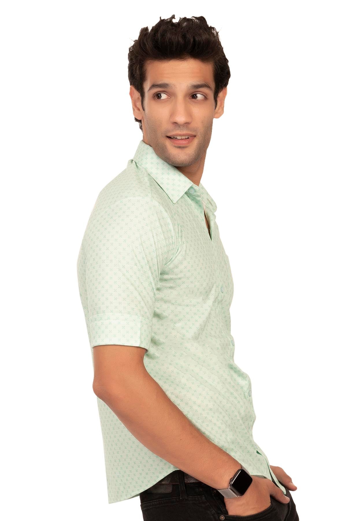 Green Ditsy Pattern Regular Fit Shirtee