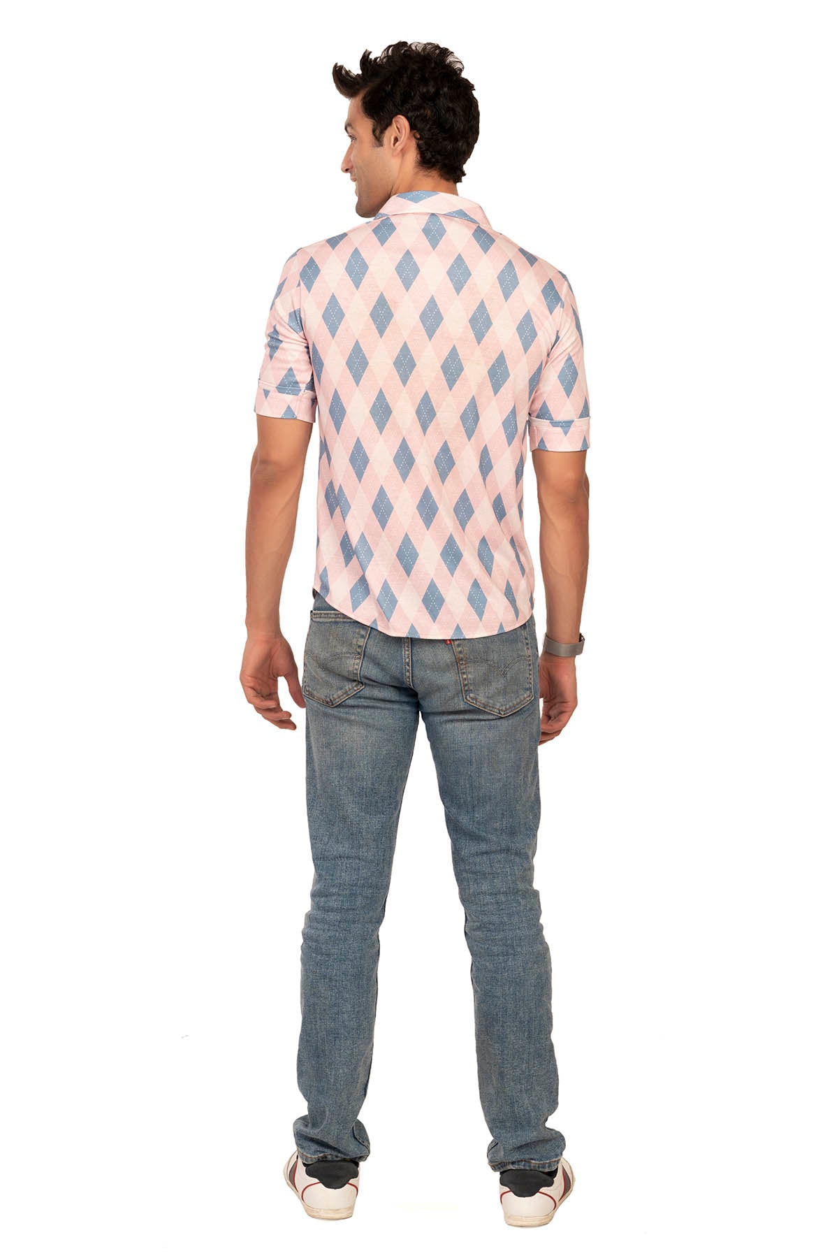 Pink and Blue Argyle Pattern Regular Fit Shirtee
