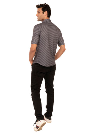 Grey Carbon Fibre Checks Regular Fit Shirtee