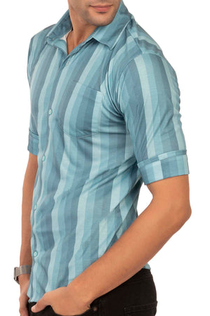 Teal Blue Vertical Large Stripe Regular Fit Shirtee
