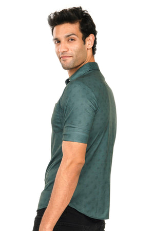 Green Minimal Leaf Ditsy Pattern Regular Fit Shirtee