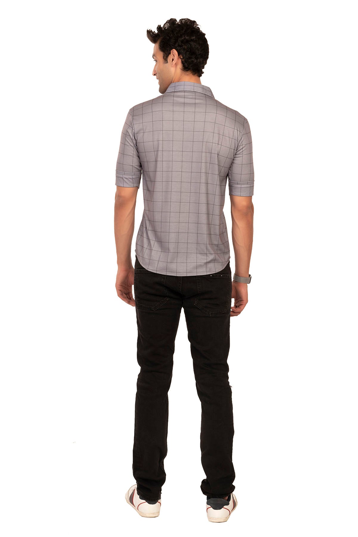 Grey Large Check Regular Fit Shirtee