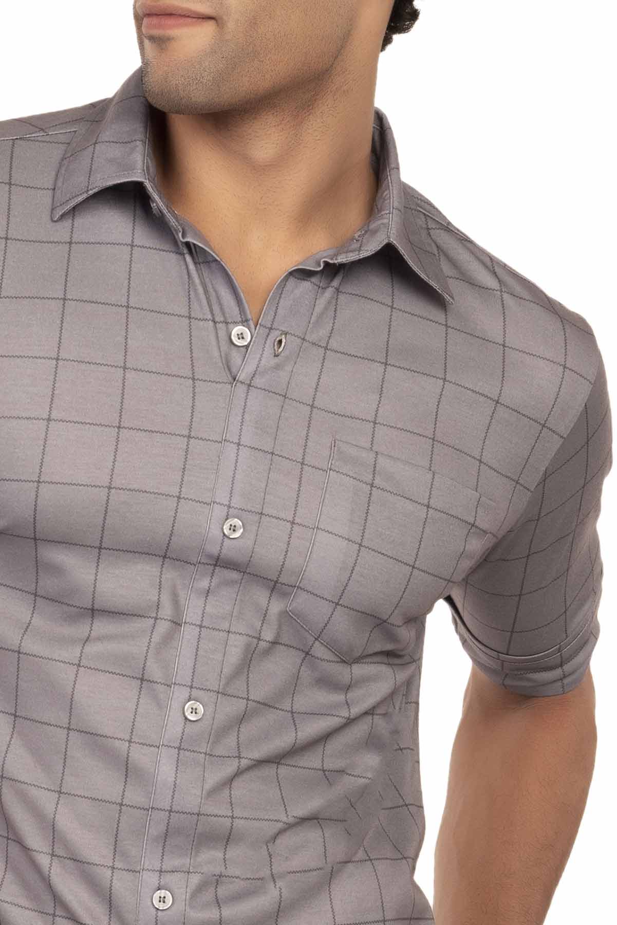 Grey Large Check Regular Fit Shirtee