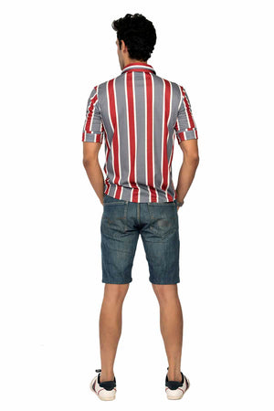 Grey Red and White Large Stripe Regular Fit Shirtee