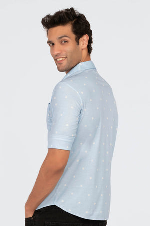 Sky Blue Polka Dot Regular Fit Shirtee