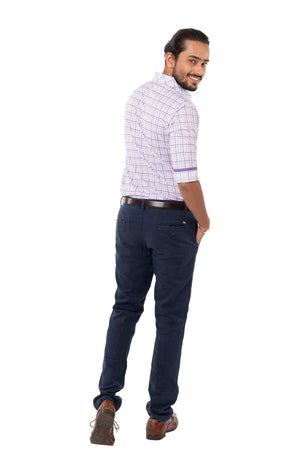 Purple and Grey Checked Regular Fit Shirtee
