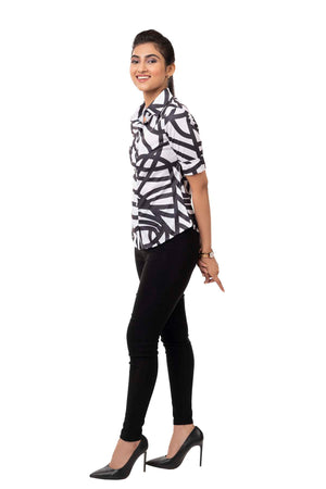 White and Black Abstract Minimalist Stripes Regular Fit Shirtee