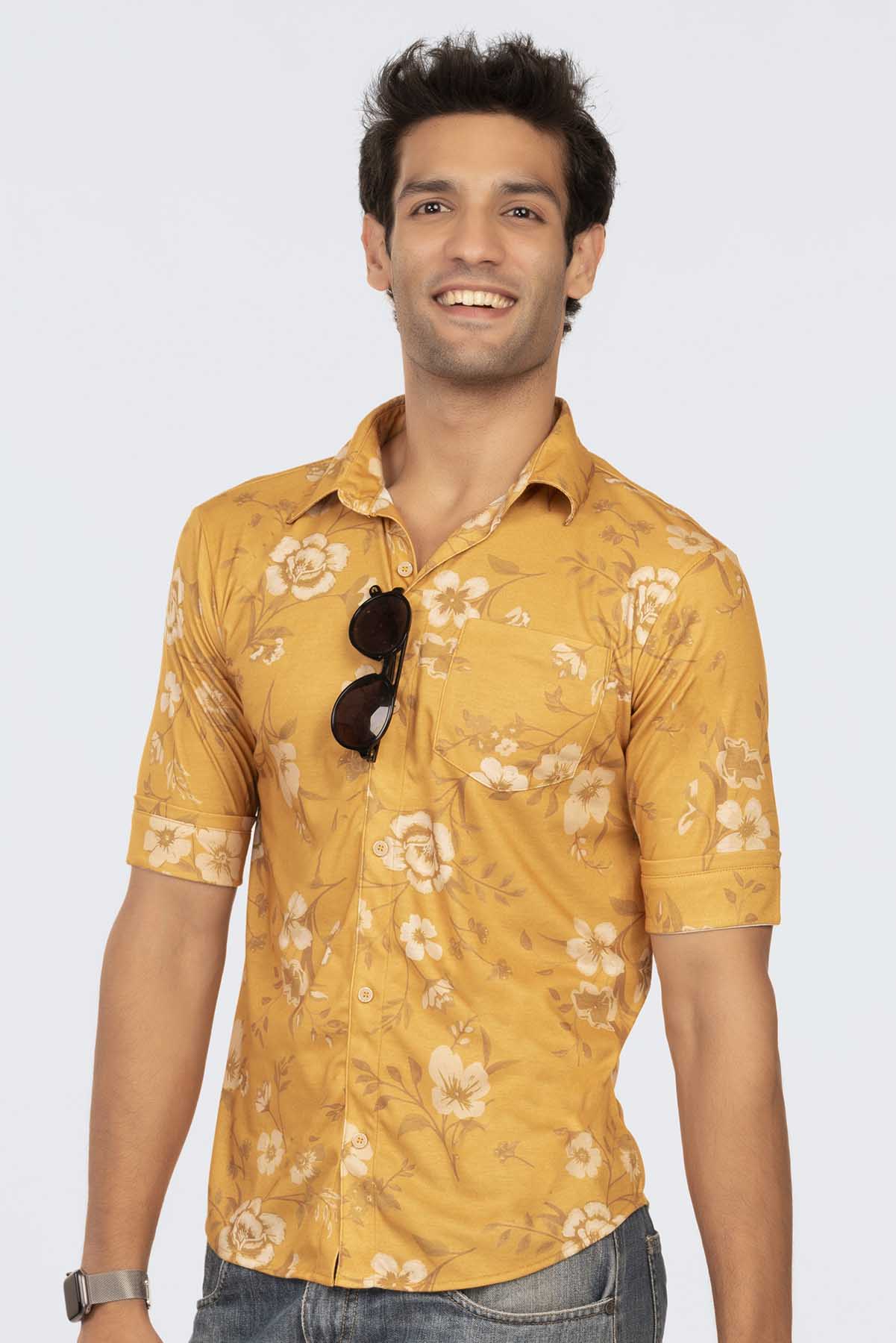 Mustard Floral Regular Fit Shirtee