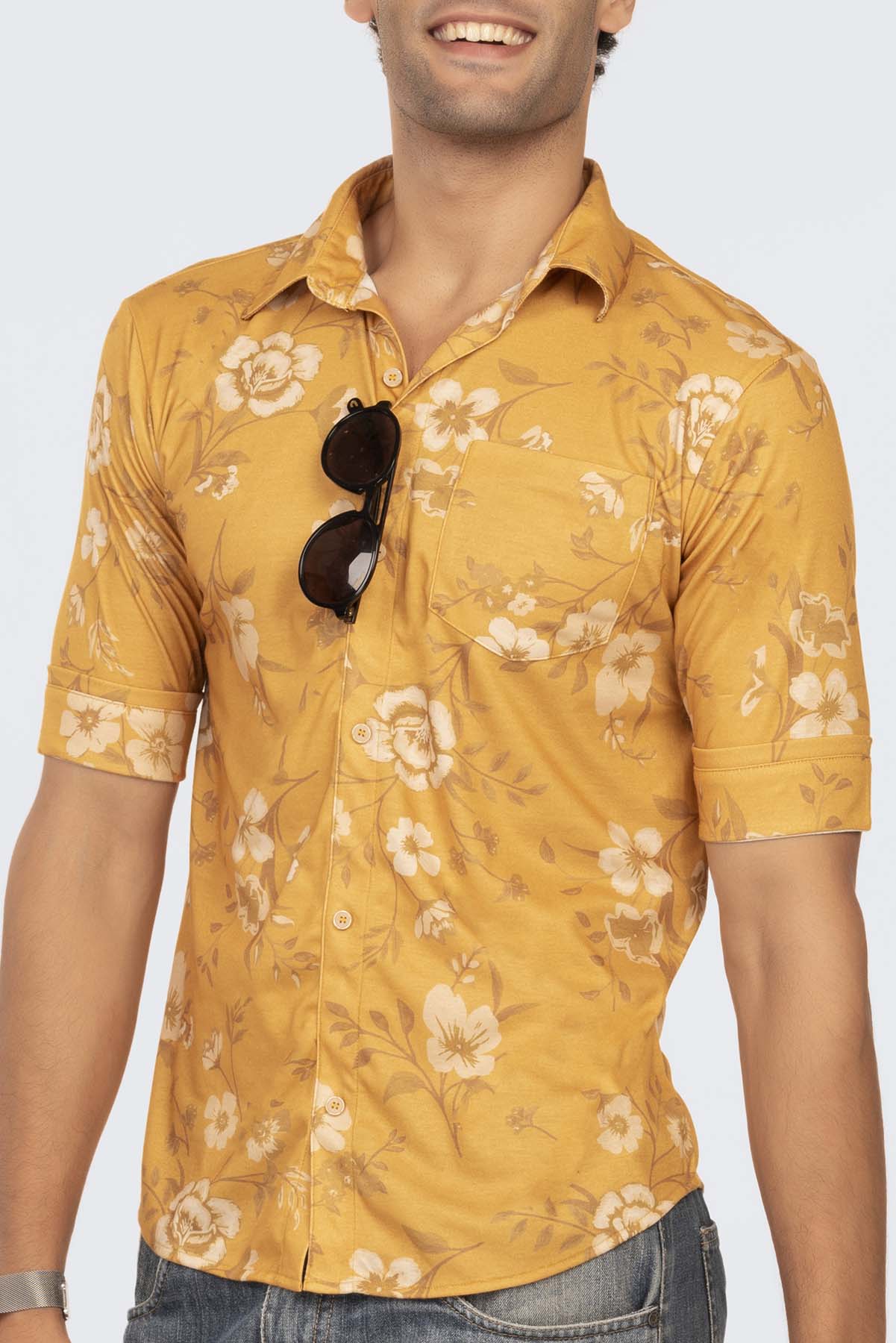 Mustard Floral Regular Fit Shirtee