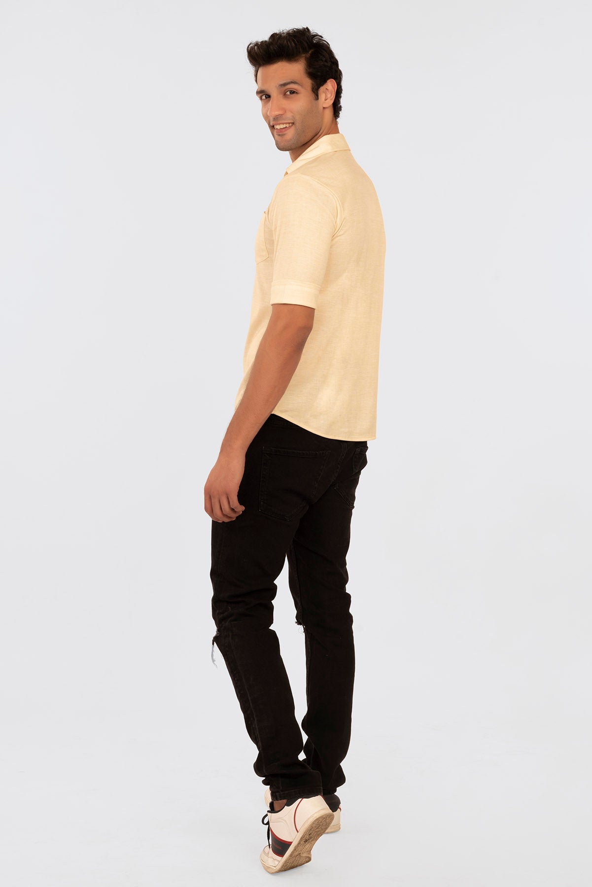 Pale Yellow Linen Regular Fit Shirtee